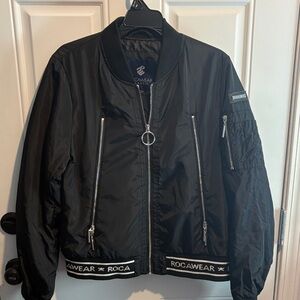 Rocawear Black Bomber Jacket with Ring-Zip Details